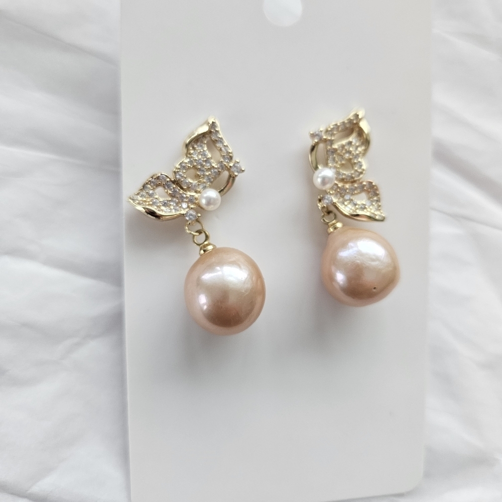 Gold and Pearl Butterfly Earrings